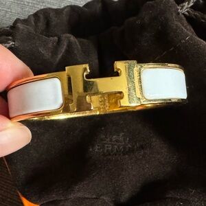 Hermes Clic H Bracelet - White and Gold PM size small